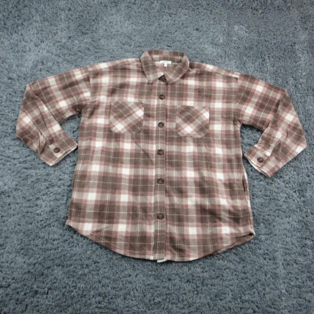 Maurices Shirt Womens Large Pink Plaid Flannel Button Front Long Sleeve NWT